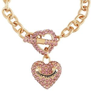Gold Heart Charm juicy couture Bracelet with Pink Accents